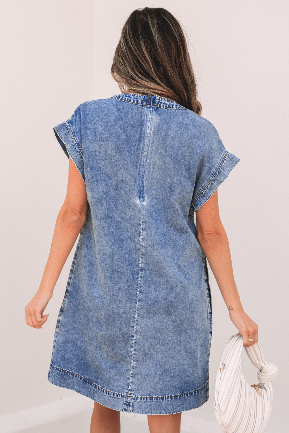 Denim Shift Dress Side View