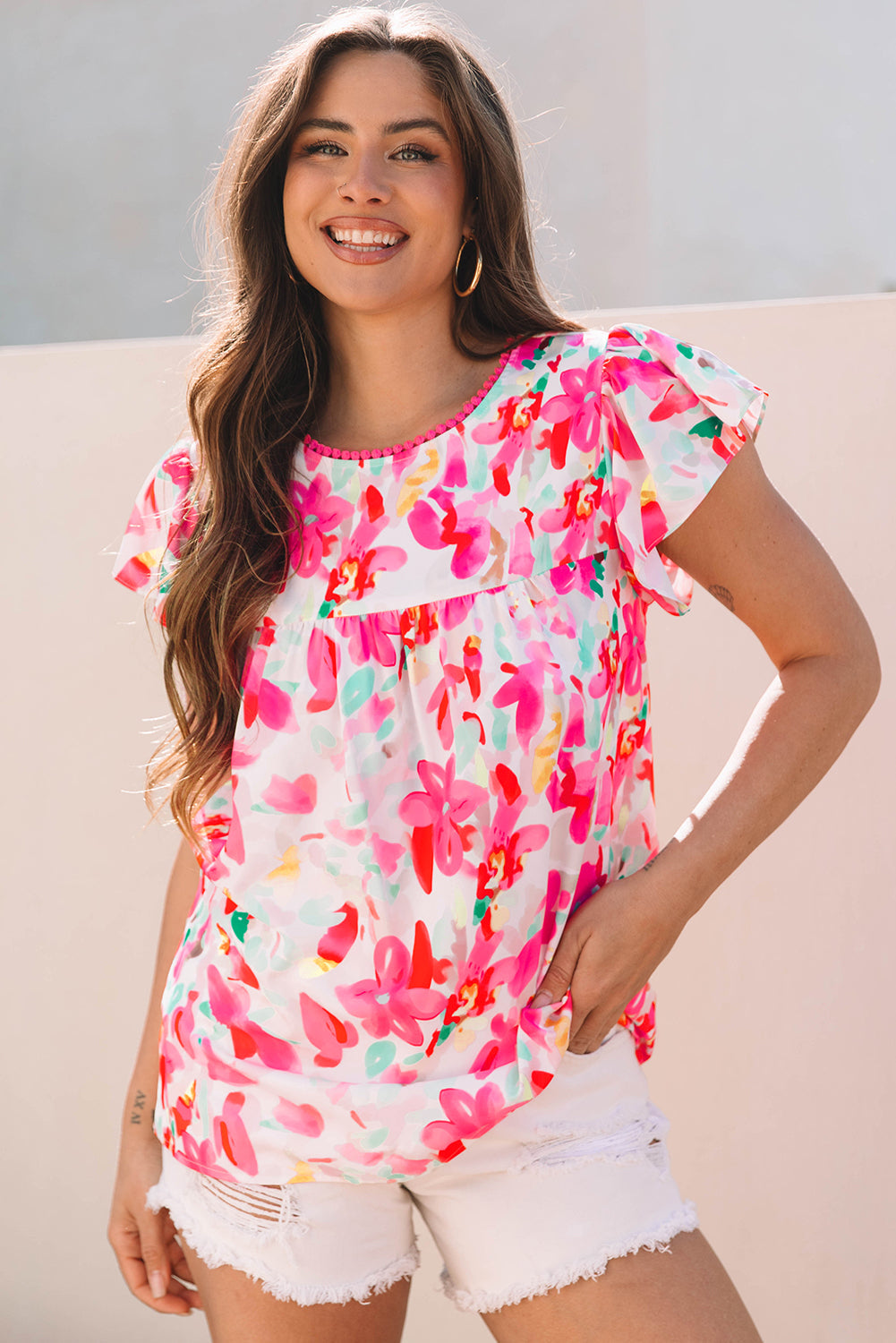Floral Casual Blouse Front View
