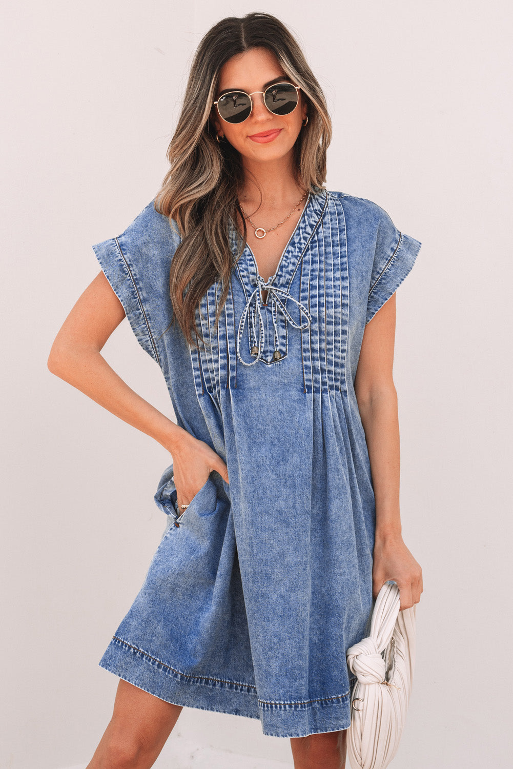 Denim Shift Dress Front View